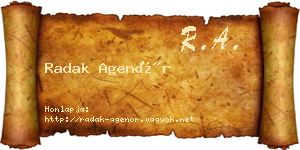 Radak Agenór névjegykártya